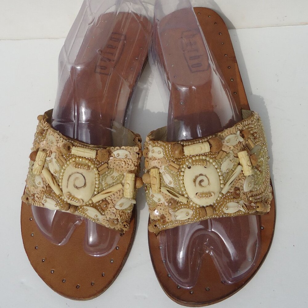 SIZE 11 D. BARBO slide sandals with ornate beaded‎ design.